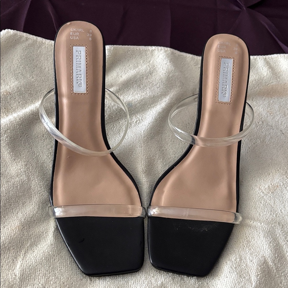 Primark Black and Clear Square Toe Sandals